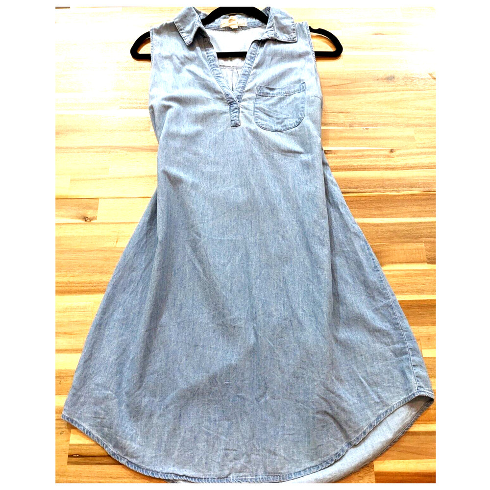 𝅺Sauci Dress Womens Medium Blue Sleeveless V Neck Denim Cotton Casual Classic